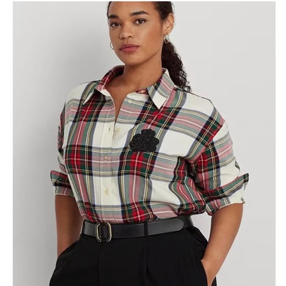 LAUREN RALPH LAUREN Bullion Checked Plaid Twill Shirt - Picture 2 of 15